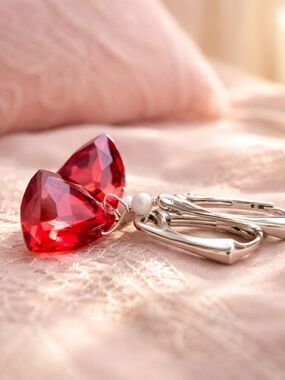 Ruby Earrings Sterling Silver 925 , Nickel Free European Hinges  July Birthstone